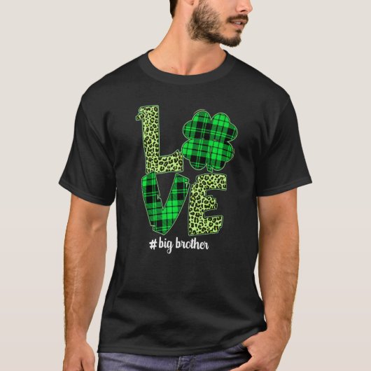 T-shirt Plaid Shamrock Love Big Brother Leopard St Patrick (Devant)