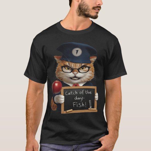 T-shirt Plan de jour de chat, Capter un poisson (Devant)