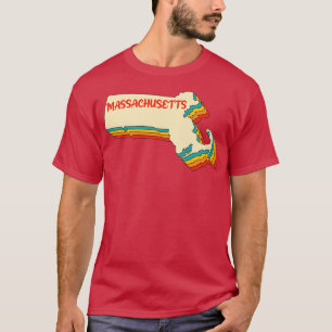 T-shirt Plan du Massachusetts Outline Vintage Retro Home S