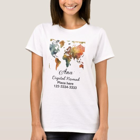 T-shirt Plan du monde ajouter votre nom texte place téléph (Devant)