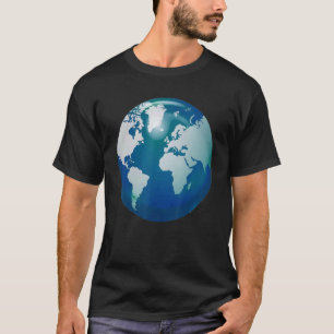 T-shirt Plan du monde mondial Planète Terre Bleu Blanc Des