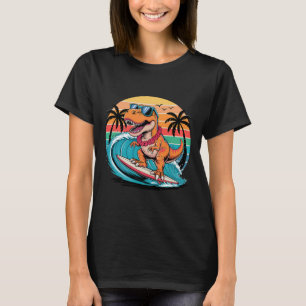 T-shirt Planche de surf dinosaure drôle plage été surfant