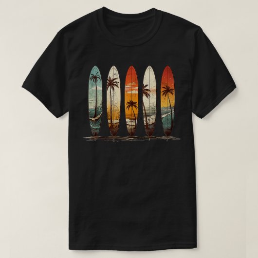 T-shirt Planche De Surf Longboard Palms Bea De Style Vinta (Design devant)