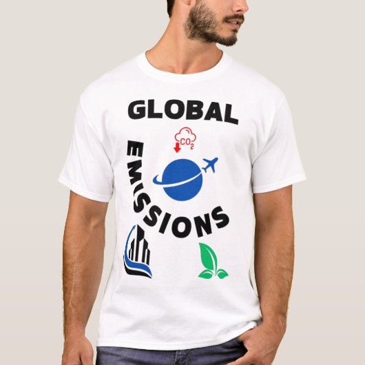 T-shirt Planète en péril : émissions mondiales". (Devant)