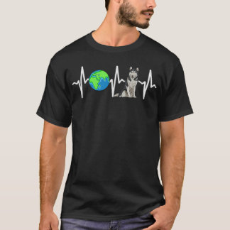 T-shirt Planète mondiale Terre Sibérie Husky Heartbeat Dog