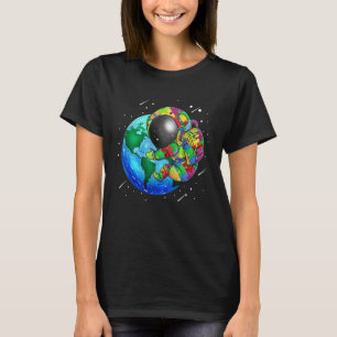T-shirt Planète Terre Autisme Enfants Puzzle Astronaut Sol