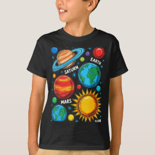 T-shirt Planètes du système solaire Terre Mars Saturne Sol