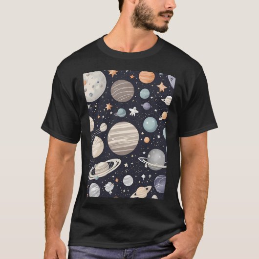 T-shirt Planètes Et Étoiles Motif Au Hasard (Devant)