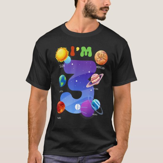 T-shirt Planètes système solaire mignonnes 3 ans 3e annive (Devant)