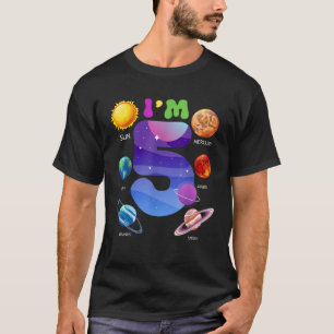 T-shirt Planètes système solaire mignonnes 5 ans 5e annive