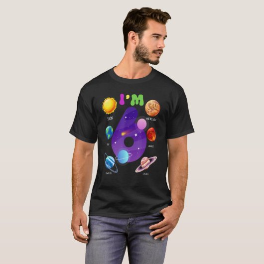 T-shirt Planètes système solaire mignonnes 6 ans 6e annive (Devant entier)