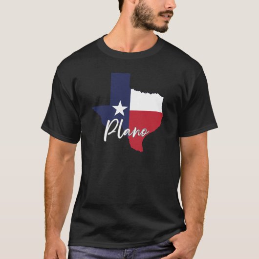 T-shirt Plano, Texas Drapeau Carte Hommes Noirs (Devant)