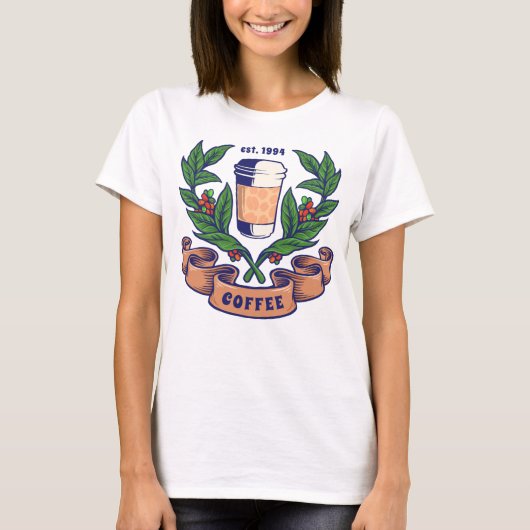 T-shirt Plante de café rétro et coupe (Devant)