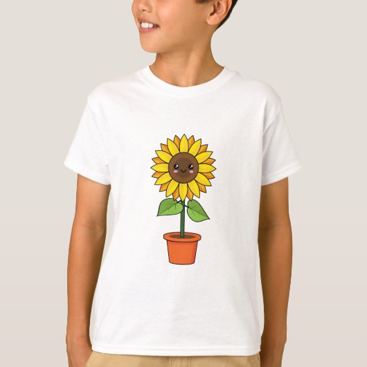 T-shirt Plante de tournesol Kawaii dans un pot (Devant)