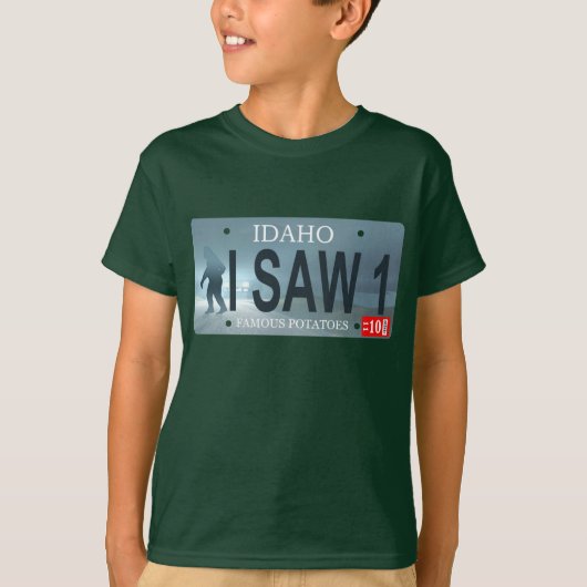 T-shirt Plaque de licence Idaho "I Saw 1" Sasquatch (Devant)