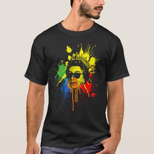 T-shirt Platinum Jubilee Queen & Sunglasses Rainbow Paint (Devant)