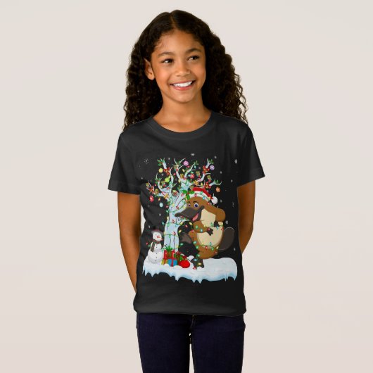 T-Shirt Platypus Xmas Lumière Arbre Santa Hat Platypus Chr (Devant entier)