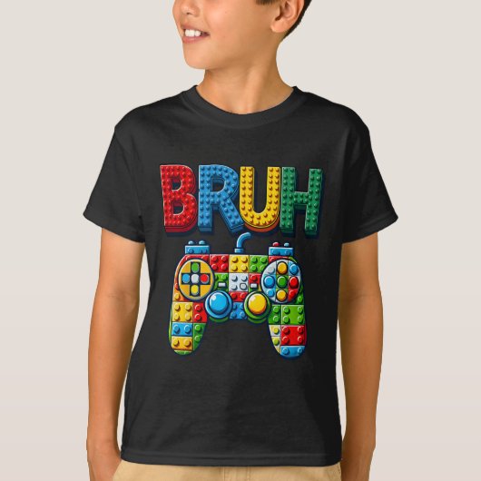 T-shirt Play Building Blocks Bruh Saying Gamer Boys Brick (Devant)