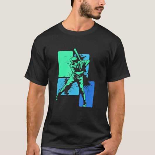 T-shirt Player Baseball Batter Green Blue Catcher Pitcher (Devant)