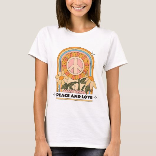 T-shirt Playera mujer. Ilustración retro hippie. (Devant)