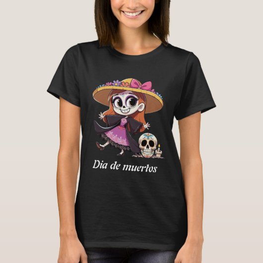 T-shirt Playera negra mujer catrina (Devant)