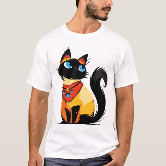 T-shirt Playful black cat with bandana (Devant)