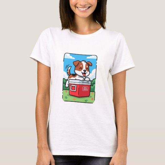 T-shirt Playful Puppy on Red Cooler (Devant)
