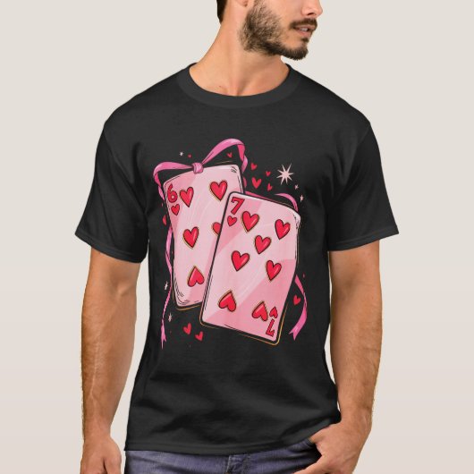 T-shirt Playing Cards 6 7 Of Hearts 67 Six Seven Bow Valen (Devant)
