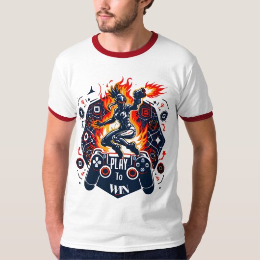 T-shirt PlayStation Gaming Fire Energy Controller Art (Devant)