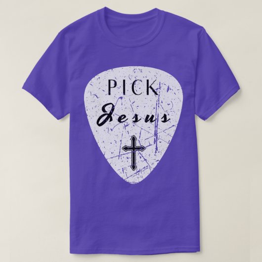 T-shirt Plectre de guitare rétro Pun Plectre Jésus Croix C (Design devant)