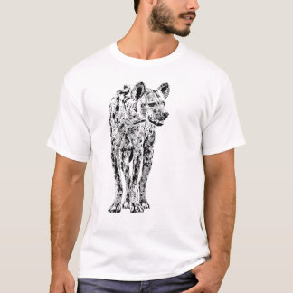 T-shirt Plein chiffre d'hyène dans noir réaliste et le