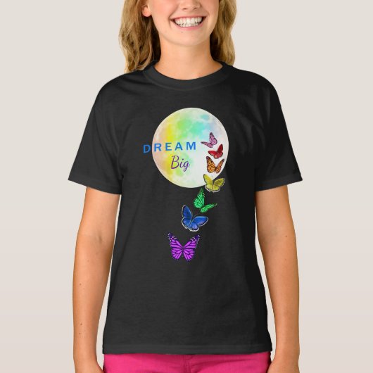 T-shirt Pleine lune arc-en-ciel et papillons Dream Big (Devant)