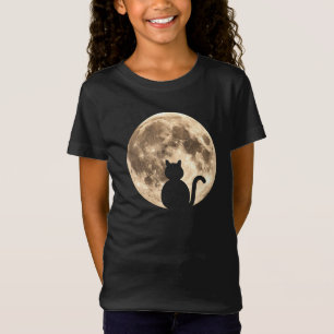 T-Shirt Pleine lune de chat noir Silhouette