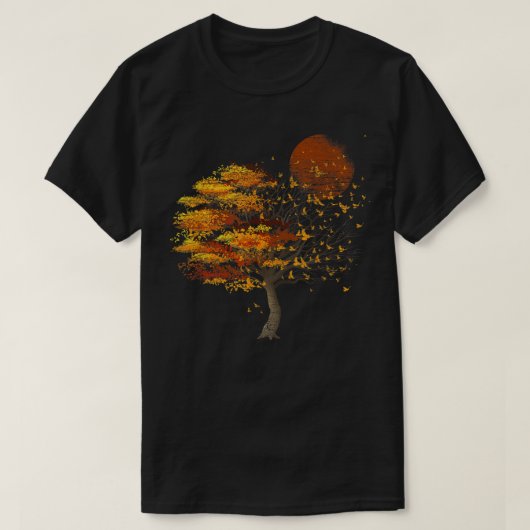 T-shirt Pleine lune Volée D'Oiseaux Arbre Faune Extérieure (Design devant)