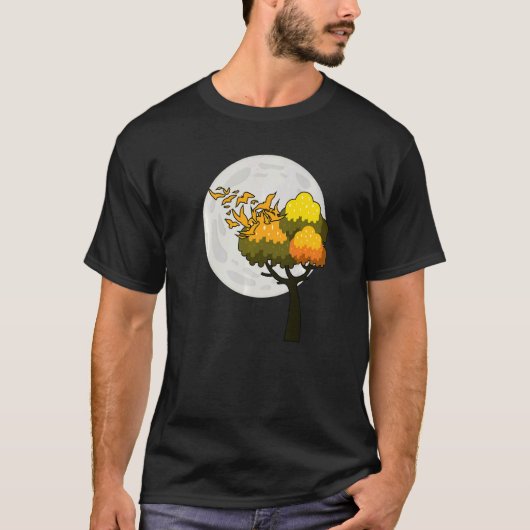 T-shirt Pleine lune Volée D'Oiseaux Arbre Faune Extérieure (Devant)