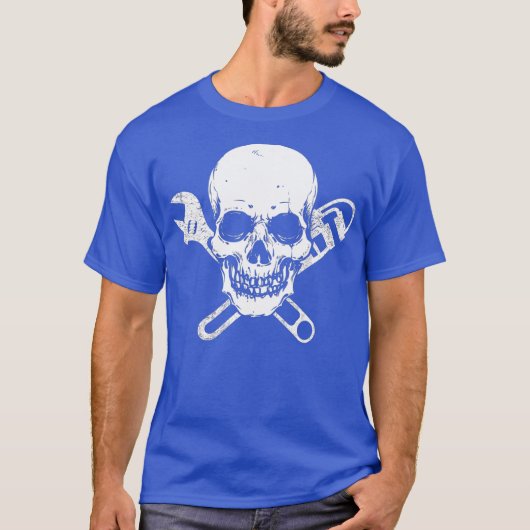 T-shirt Plomber Pipefitter Wrench Skull Plumer (Devant)