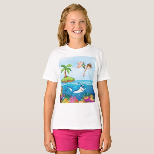 T-shirt Plongée Dans L'Océan Aimable Requin Coral Reef (Devant entier)