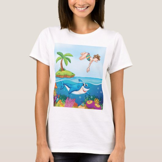 T-shirt Plongée Dans L'Océan Aimable Requin Coral Reef (Devant)