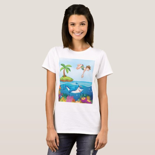 T-shirt Plongée Dans L'Océan Aimable Requin Coral Reef (Devant entier)
