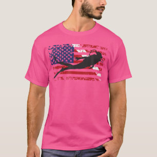 T-shirt Plongeur en scaphandre du drapeau américain plongé