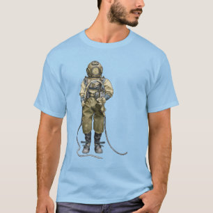 T-shirt Plongeur vintage avec casque de plongée et lumiè