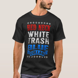 T-shirt Plouc Blanc Déchets Bleu Col Rouge Cou