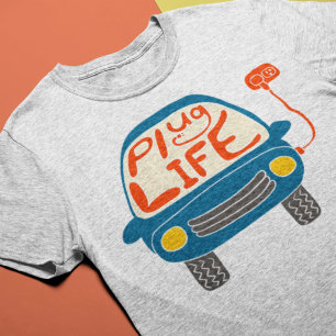 T-shirt Plug Life Cute Blue Electric Voiture Graphic