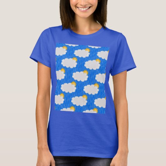 T-shirt Pluie de nuages de soleil Design Motif bleu (Devant)