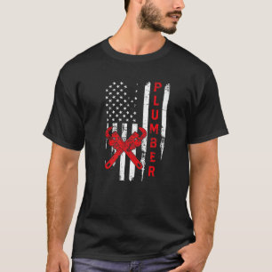 T-shirt Plumber USA Flag Pipe Wrench Tradesman plomberie P