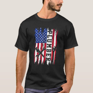 T-shirt Plumber USA Flag Pipe Wrench Tradesman plomberie P