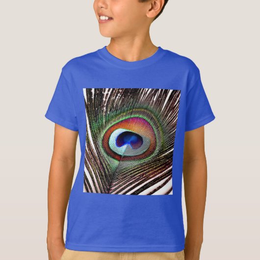 T-shirt Plume colorée de paon en cuivre (Devant)