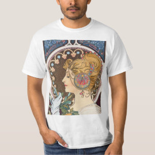 T-shirt Plume par Alphonse Mucha - art vintage Nouveau