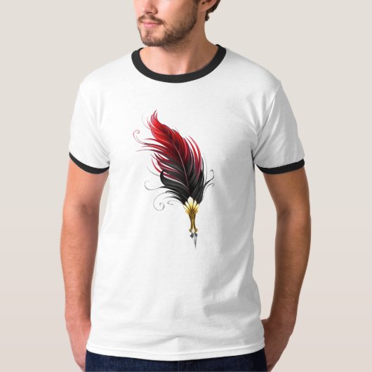 T-shirt Plume rouge avec pointe en or (Devant)