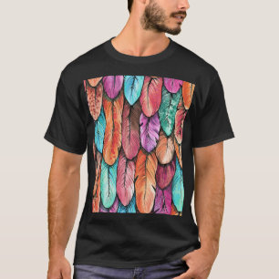 T-shirt Plumes d'oiseaux, aquarelle, motif transparent.